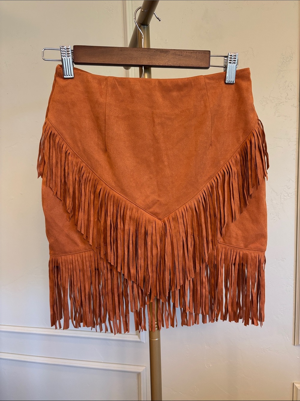 Halara FrHigh-Rise Fringe Mini Skirt in Rust Orange